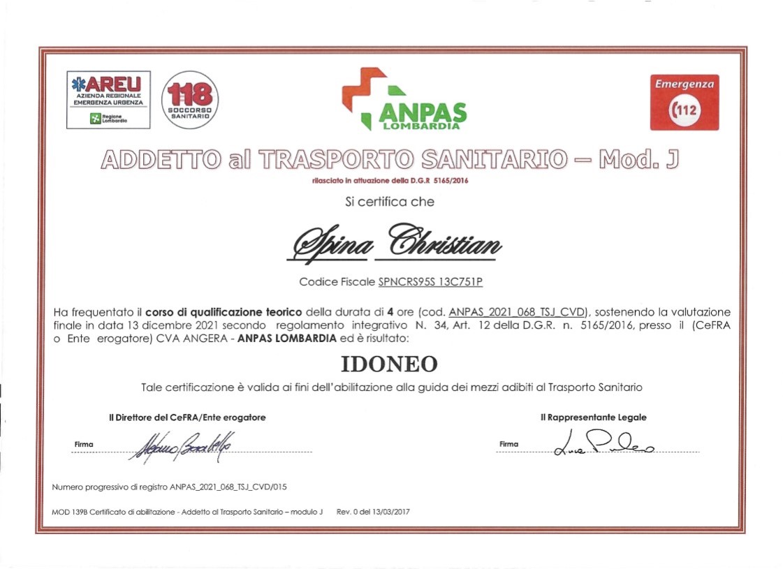 CVA - Addetto al trasporto sanitario - Mod J